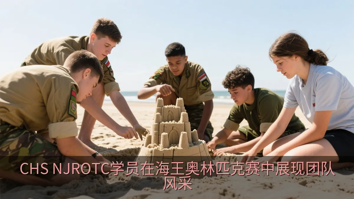 学生团队在海滩上合作完成沙滩活动。